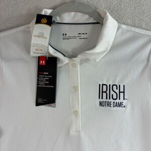 Under Armour Notre Dame Polo Shirt Women M White Irish Stretch Golf Preppy NWT